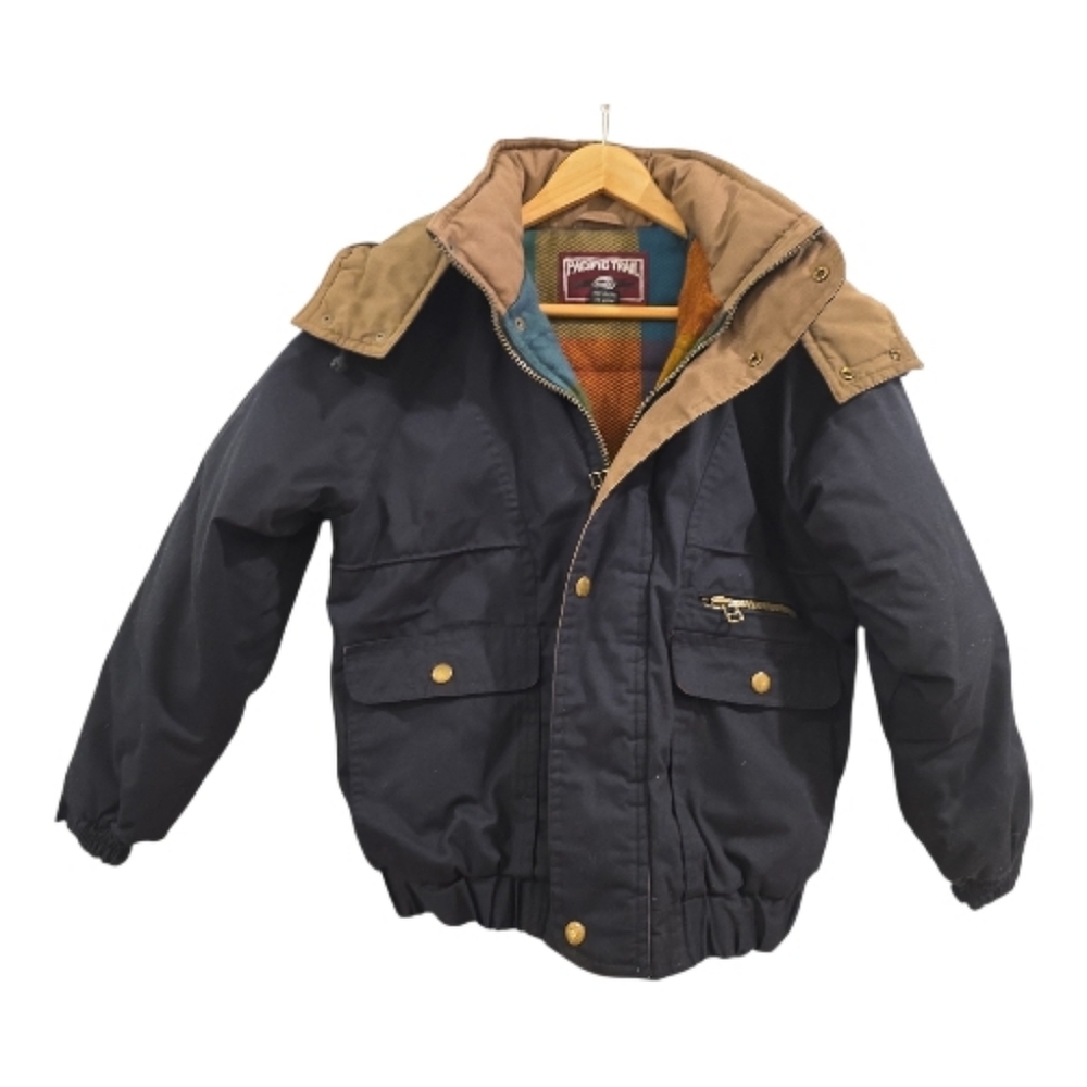 Kids Youth M 10/12 Pacific Trail Heavy Winter Jacket Dark Blue Removable Hat